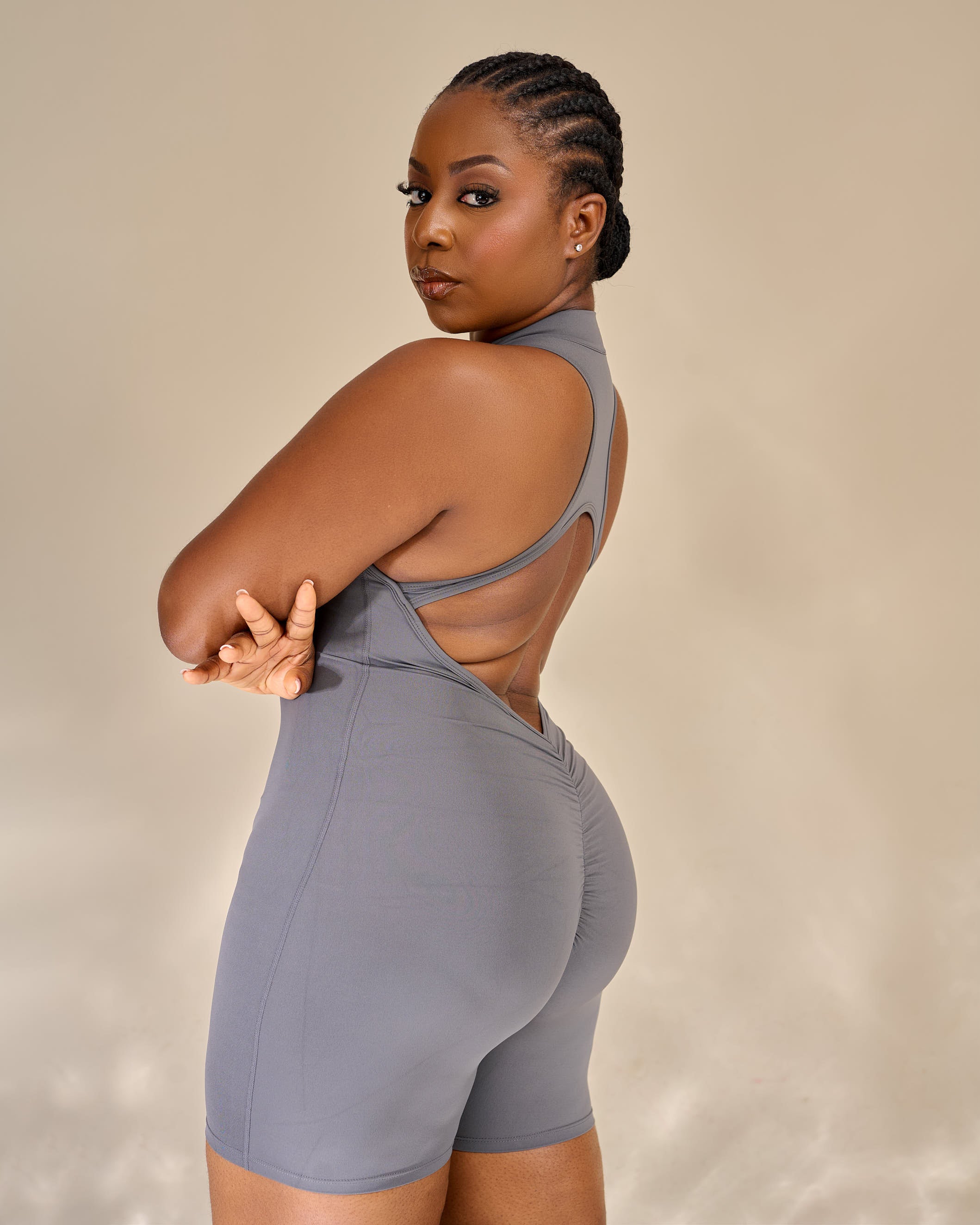 Lia Sculpt Halter Zip-Up Romper